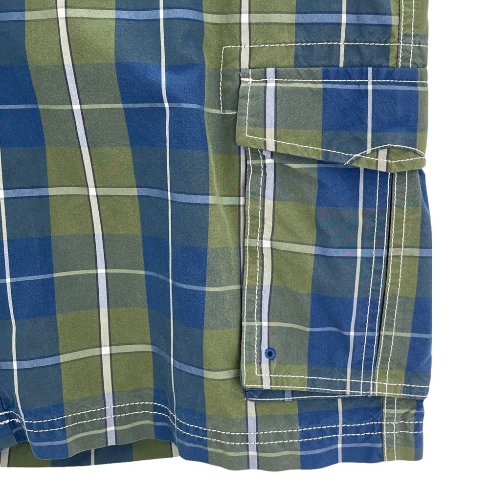 Vintage Y2K L.L. Bean Swim Trunks Preppy Blue Green Plaid Cargo Pockets | 34x10 - Picture 4 of 9